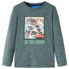 vidaXL Tricou copii m&acirc;neci lungi, verde &icirc;nchis melanj, 140
