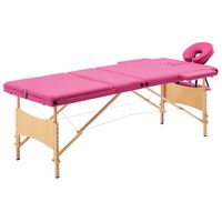 vidaXL Masă de masaj pliabilă, 3 zone, roz, lemn