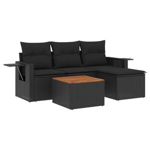 vidaXL Set mobilier de grădină cu perne, 5 piese, negru, poliratan