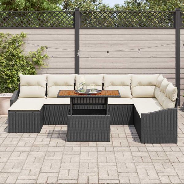 vidaXL Set de canapele pentru grădină 9 pcs Negru Rattan poli