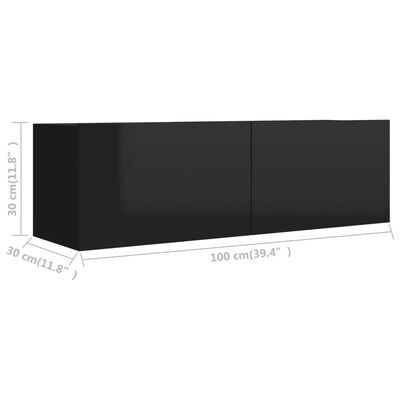 vidaXL Comodă TV, negru extralucios, 100 x 30 x 30 cm, PAL