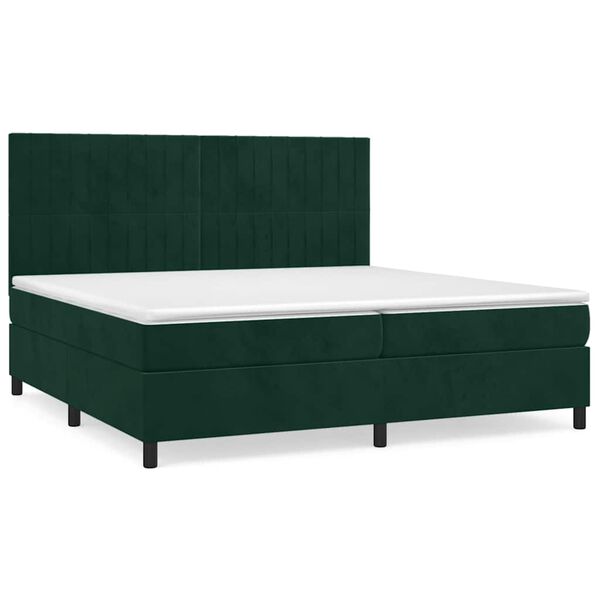 vidaXL Pat box spring cu saltea, verde &icirc;nchis, 200x200 cm, catifea