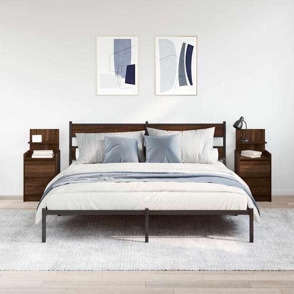 vidaXL Noptiere cu 2 sertare 2 buc Stejar maro 38x34x80 cm