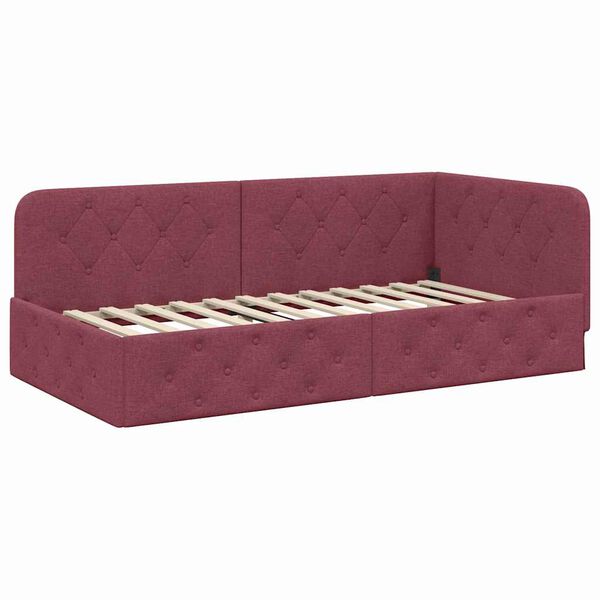 vidaXL Cadru de pat colțar cu headboard Roșu Vin 100 x 200 cm țesătură