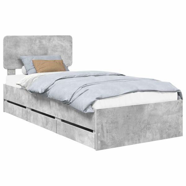 vidaXL Cadru de pat cu headboard Gri Beton 75 x 190 cm Lemn prelucrat