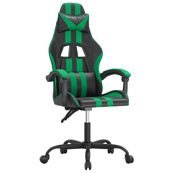vidaXL Scaun de gaming pivotant, negru și verde, piele ecologică
