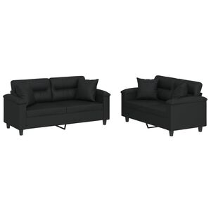 vidaXL Set de canapele cu perne, 2 piese, negru, piele ecologică