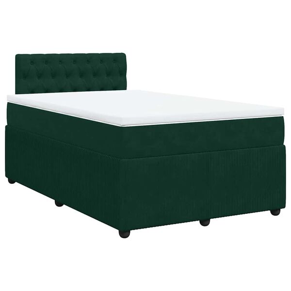 vidaXL Pat box spring cu saltea, verde &icirc;nchis, 120x200 cm, catifea