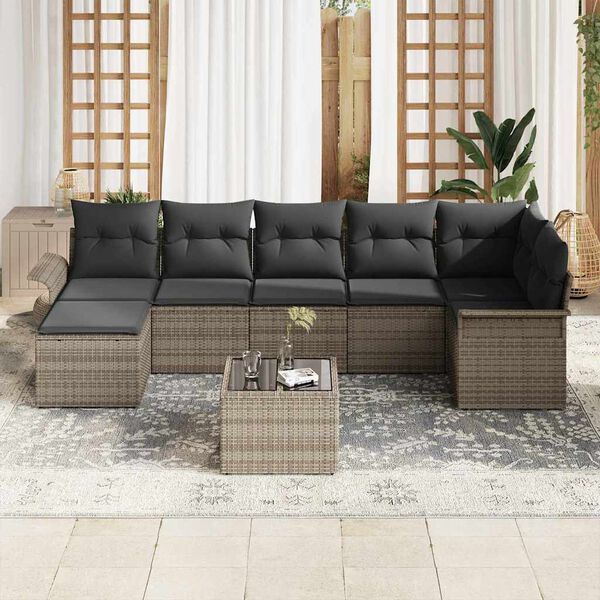 vidaXL Set de canapele pentru grădină cu pernă 8 pcs Gri Rattan poli