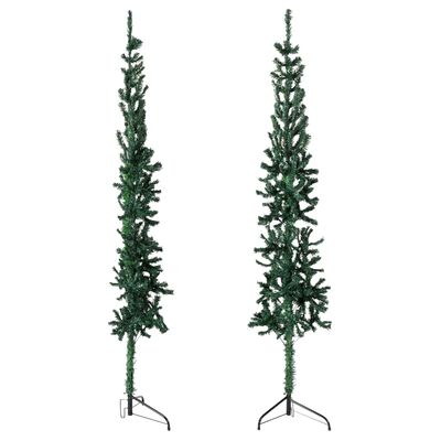 vidaXL Jumătate brad de Crăciun subțire cu suport, verde, 180 cm