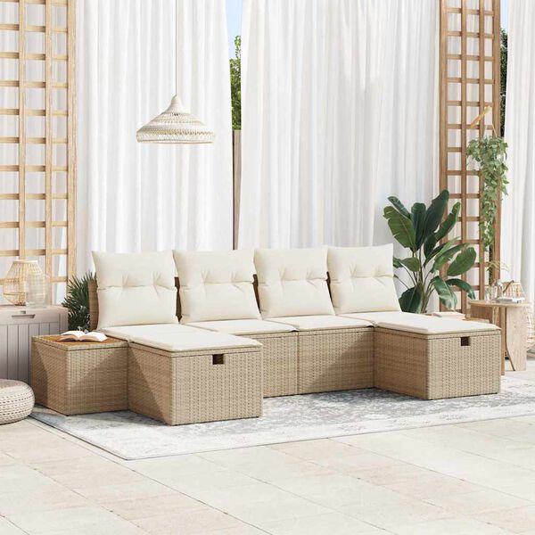 vidaXL Set de canapele pentru grădină cu pernă 6 pcs Bej Rattan poli