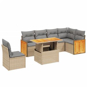 vidaXL Set canapele de grădină, 7 piese, cu perne, bej, poliratan
