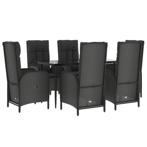 vidaXL Set mobilier de grădină cu perne, 7 piese, negru, poliratan