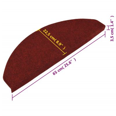 vidaXL Covorașe scări autoadezive, 15 buc., roșu, 65x22,5x3,5 cm