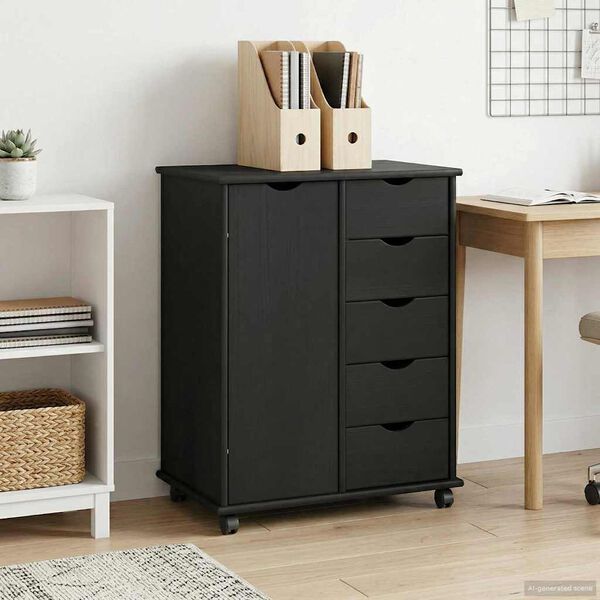 vidaXL Cabinet mobil Negru 63,5 x 39 x 79 cm Lemn de pin masiv
