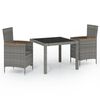 vidaXL Set mobilier exterior cu perne, 3 piese, negru/gri, poliratan