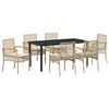 vidaXL Set de masă pentru grădină cu pernă 7 pcs Bej și negru Ratan