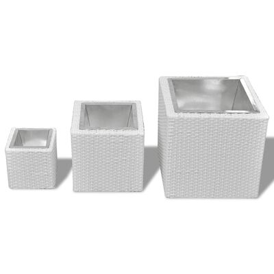 vidaXL Set straturi înălțate de grădină pătrate, 3 buc., alb, ratan