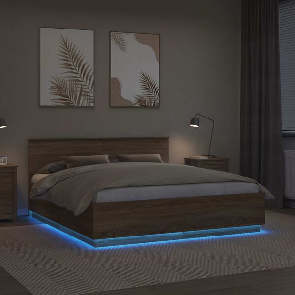 vidaXL Cadru de pat Stejar Sonoma 200 x 200 cm Lemn compozit