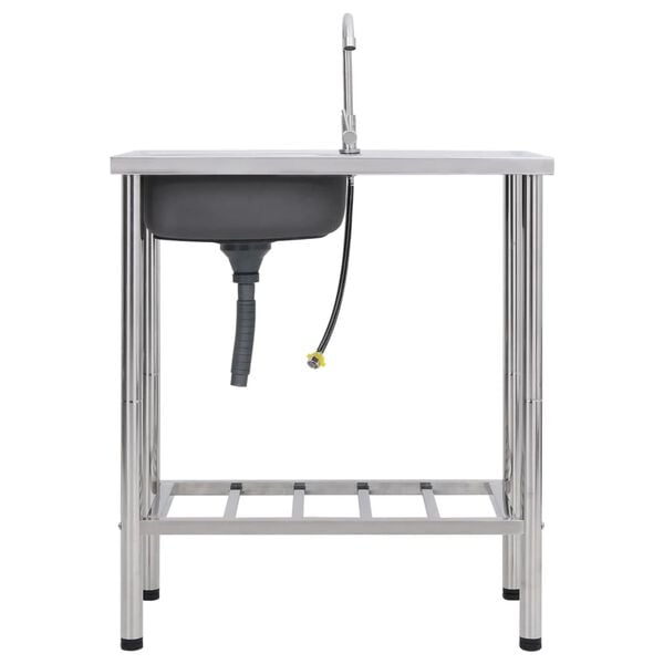 vidaXL Chiuvetă de camping cu o cuvă, cu robinet, oțel inoxidabil