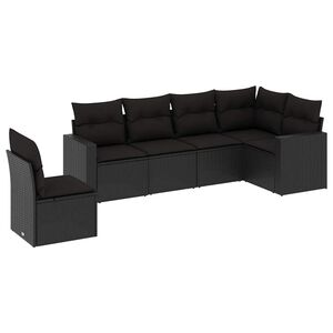 vidaXL Set mobilier de grădină cu perne, 6 piese, negru, poliratan