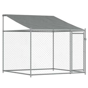 vidaXL Cușcă de c&acirc;ini cu acoperiș și ușă gri, 2x2x2 m, oțel galvanizat