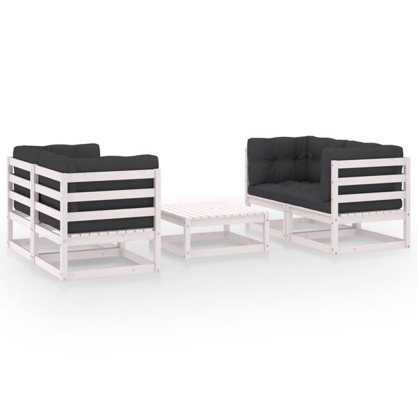 vidaXL Set mobilier de grădină cu perne, 5 piese, lemn masiv de pin