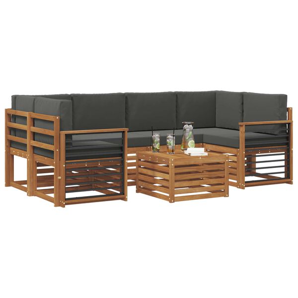 vidaXL Set de canapele de exterior cu pernă 7 pcs Natural și Antracit