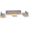 vidaXL Set mobilier de grădină cu perne gri, 9 piese, lemn masiv pin