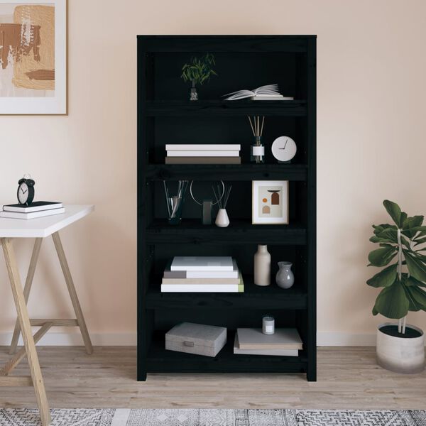 vidaXL Bibliotecă, negru, 80x35x154 cm, lemn masiv de pin