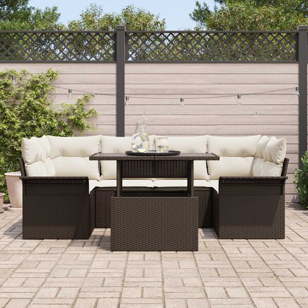 vidaXL Set de canapele pentru grădină cu pernă 7 pcs Maro Rattan poli