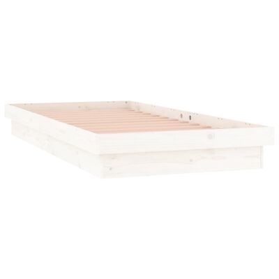 vidaXL Cadru de pat cu LED mic single, alb, 75x190 cm, lemn masiv