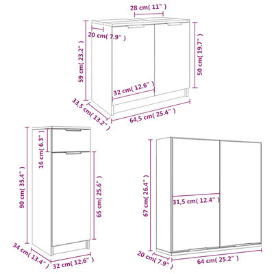 vidaXL Set dulapuri de baie, 4 piese, alb extralucios, lemn prelucrat