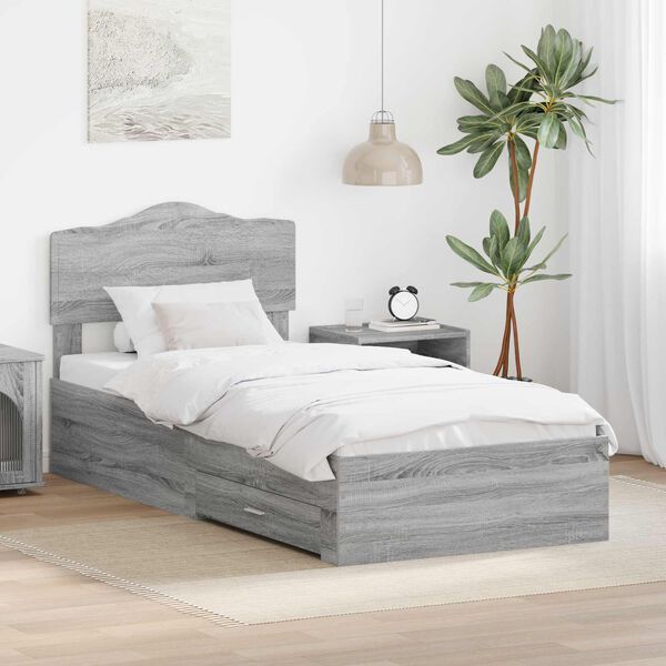 vidaXL Cadru de pat cu headboard Gri Sonoma 90 x 190 cm Lemn compozit