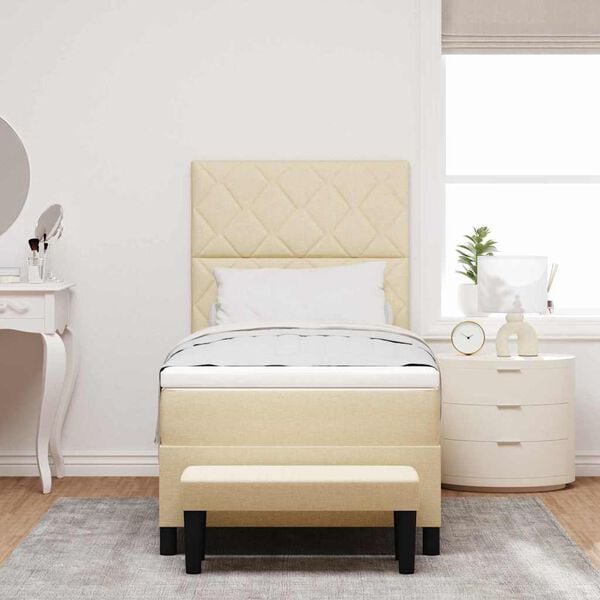 vidaXL Pat cu arcuri cu saltea cu headboard Crem 100 x 200 cm țesătură