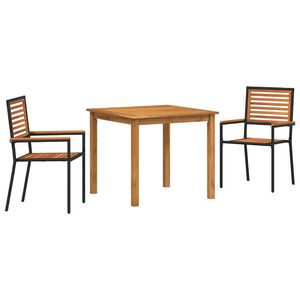 vidaXL Set de masă pentru grădină 3 buc. Negru Lemn Solid de Acacia