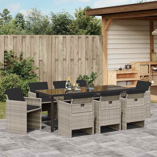 vidaXL Set de masă pentru grădină 9 pcs Gri deschis poliratan