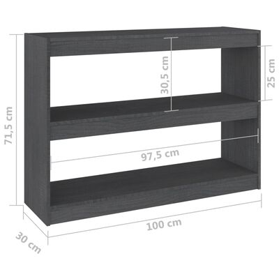 vidaXL Bibliotecă/Separator cameră, gri, 100x30x71,5 cm, lemn de pin