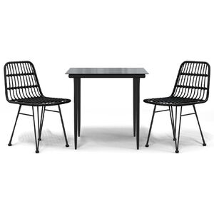 vidaXL Set mobilier de grădină, 3 piese, negru, poliratan