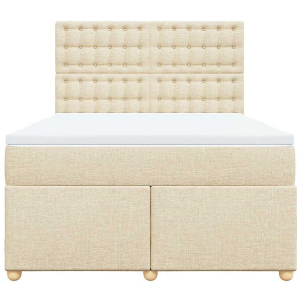 vidaXL Pat box spring cu saltea, crem, 140x200 cm, textil