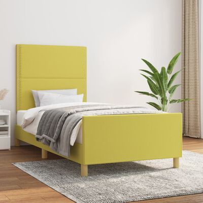 vidaXL Cadru de pat cu tăblie, verde, 90x200 cm, textil