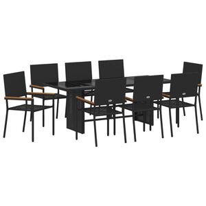 vidaXL Set de masă pentru grădină 9 pcs Negru poliratan