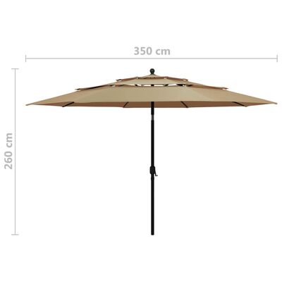 vidaXL Umbrelă de soare 3 niveluri, stâlp aluminiu, gri taupe, 3,5 m