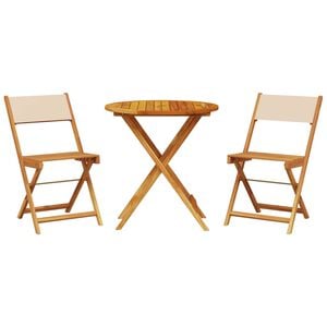 vidaXL Set mobilier bistro, 3 piese, textil bej/lemn masiv