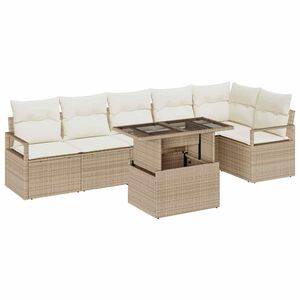 vidaXL Set de canapele pentru grădină cu pernă 7 pcs Bej Rattan poli