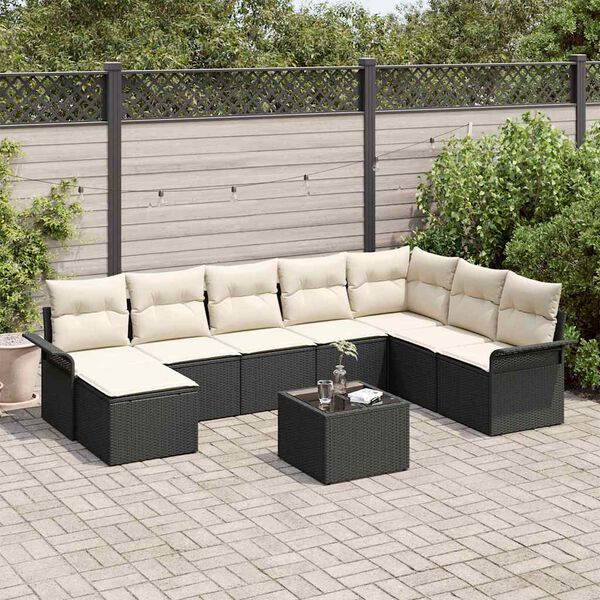 vidaXL Set de canapele pentru grădină cu pernă 9 pcs Maro Rattan poli