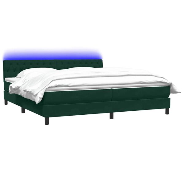 vidaXL Pat cu arcuri cu saltea și LED, verde &icirc;nchis, 180x210 cm, catifea
