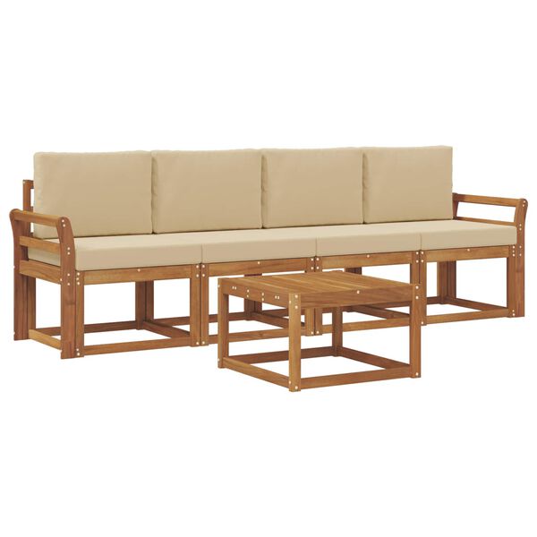 vidaXL Set de canapele de exterior cu pernă 5 pcs Natural și Bej