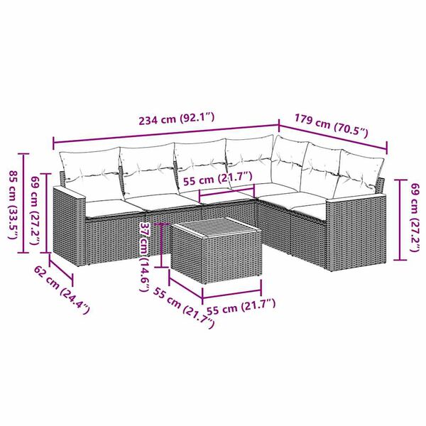 vidaXL Set canapele de grădină cu perne, 7 piese, negru, poliratan