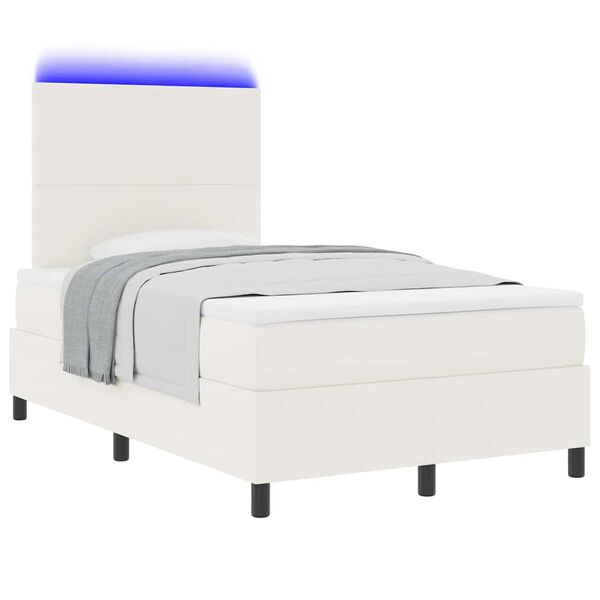 vidaXL Pat cu arc LED Crema și Alb 120 x 200 cm Țesătură din corduroy